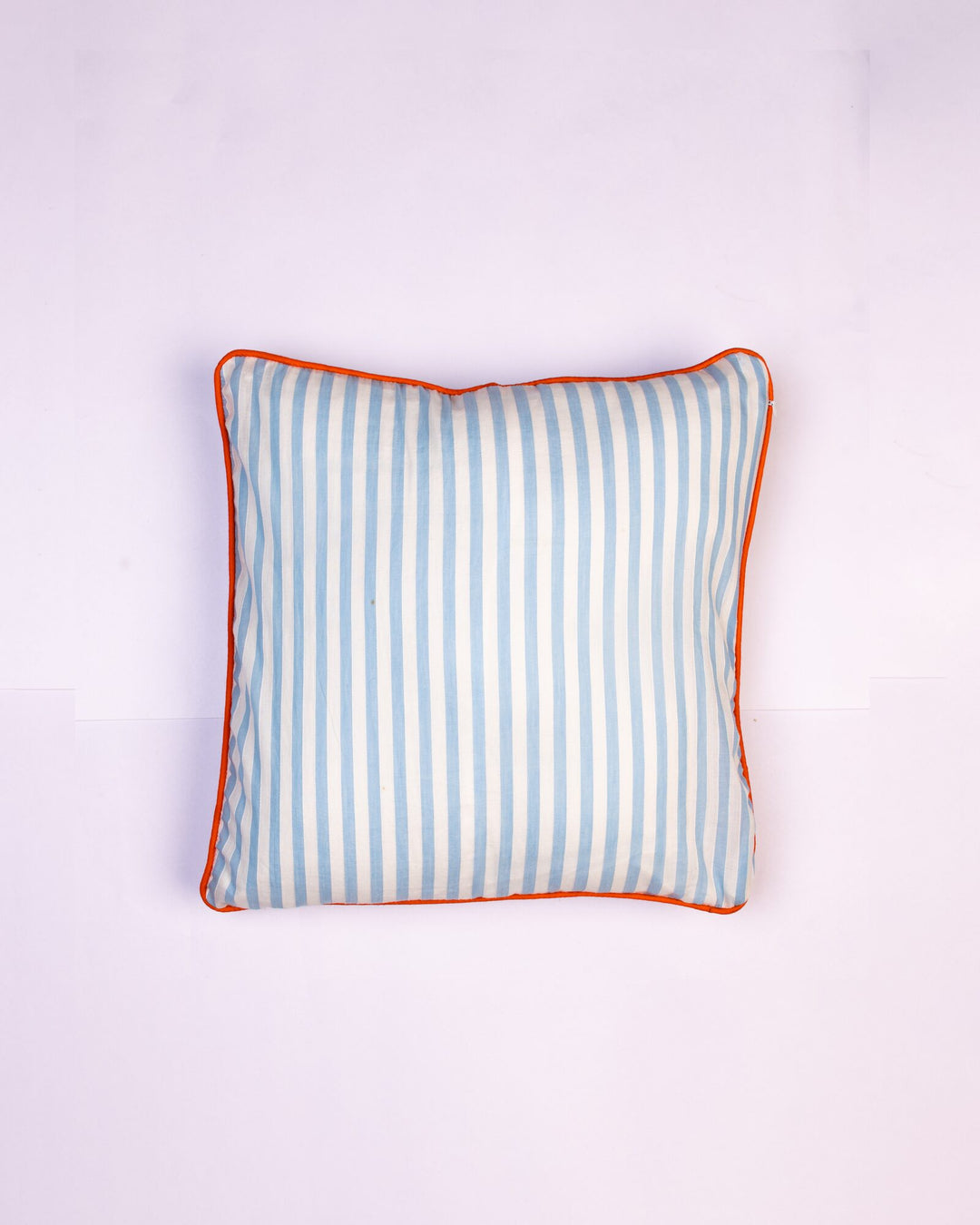 Stripe & Trim Cotton Cushion Cover - Sky Blue - view 3 of 3