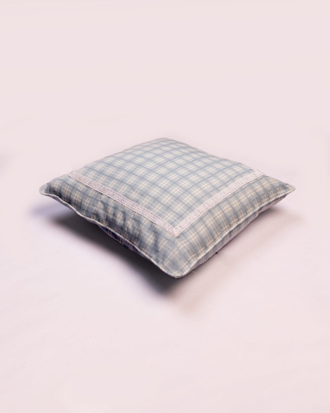 Windowpane Check Cotton Cushion Cover - Grey - view 2 of 3