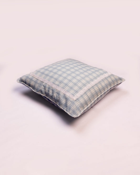 Windowpane Check Cotton Cushion Cover - Grey - view 2 of 3