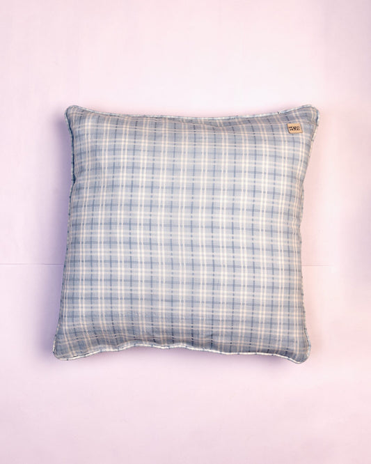 Windowpane Check Cotton Cushion Cover - Grey - view 3 of 3