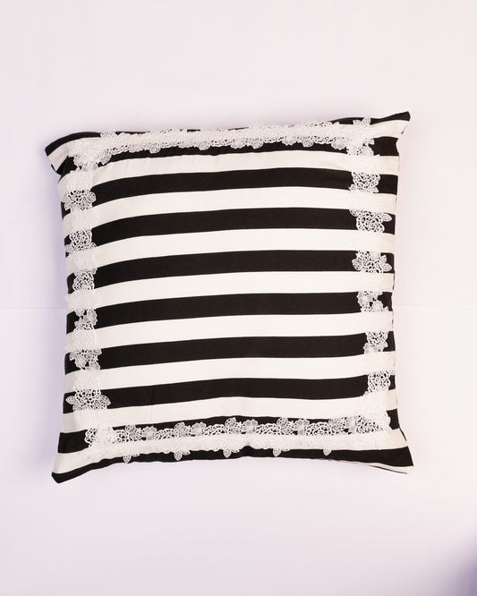 Fringed Stripe Cotton Cushion Cover - Black & White by Modus & Mood