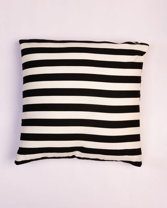 Fringed Stripe Cotton Cushion Cover - Black & White - view 3 of 3