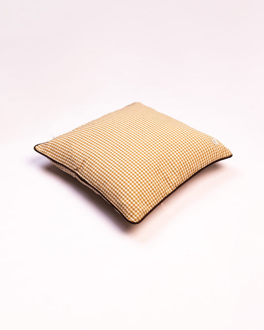 Gingham Check Cotton Cushion Cover - Ochre Yellow - view 2 of 3