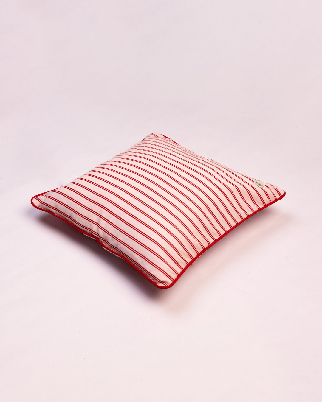 Ticking Stripe Cotton Cushion Cover - Red - view 2 of 3