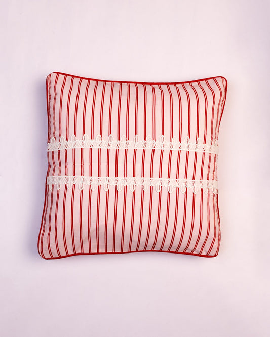 Ticking Stripe Cotton Cushion Cover - Red - view 3 of 3