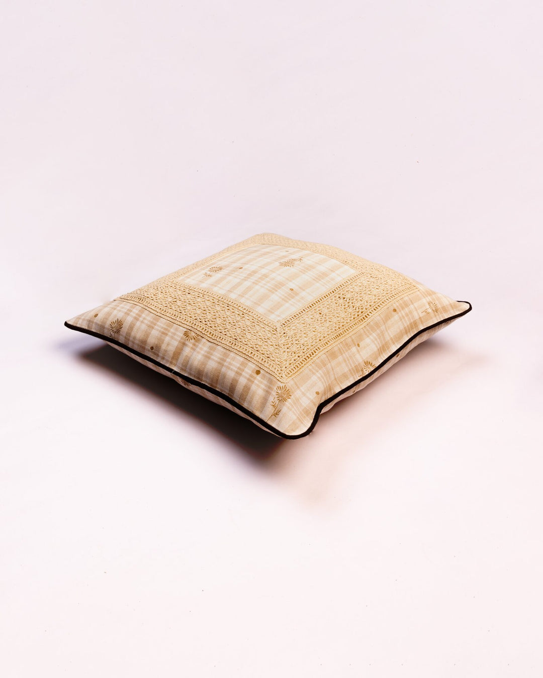 Dune Check Cotton Cushion Cover - Sand - view 2 of 3