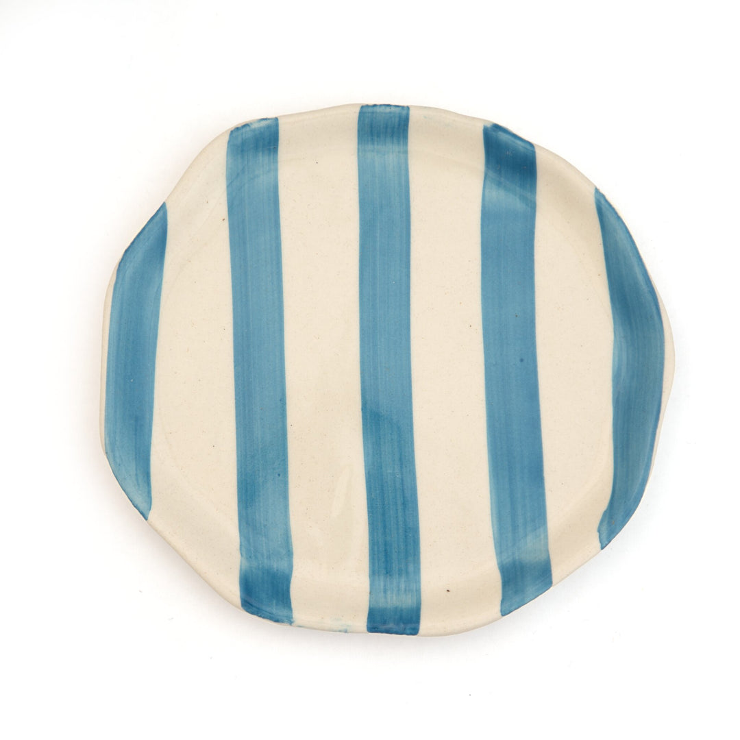 Leher Stripe Hand-Painted Ceramic Plate - Sky Blue by Modus & Mood