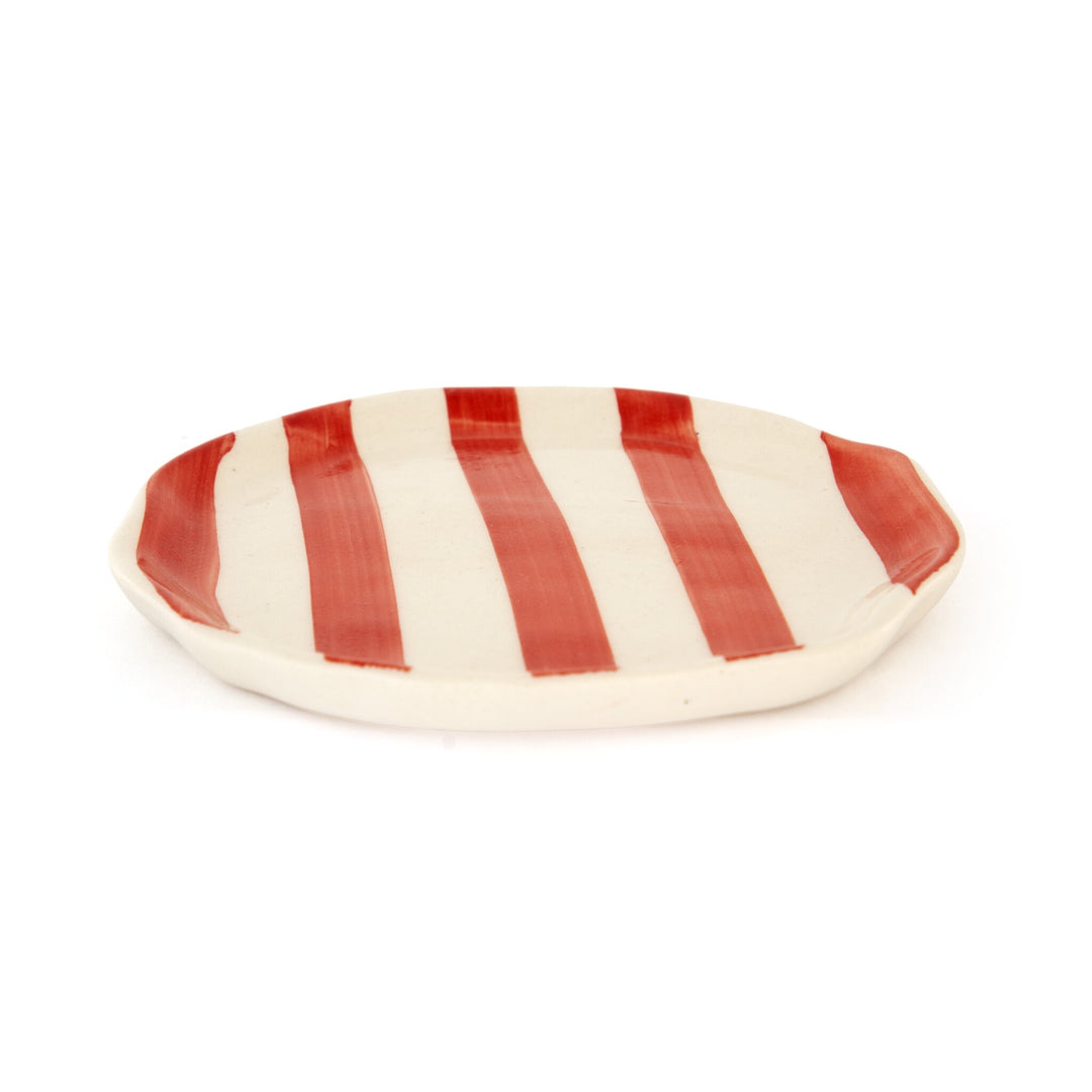 Leher Stripe Hand-Painted Ceramic Plate - Coral - view 3 of 3