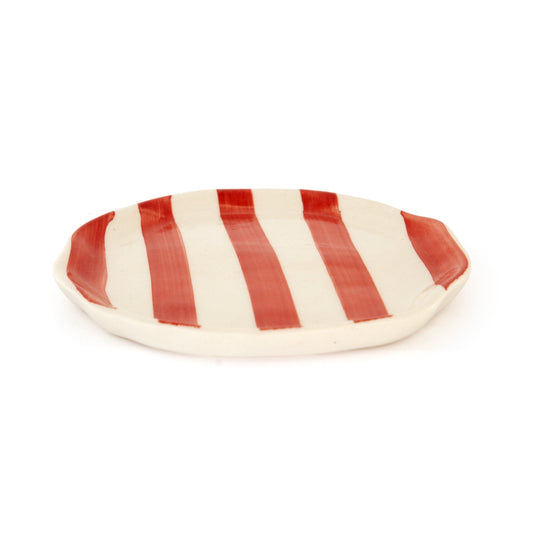 Leher Stripe Hand-Painted Ceramic Plate - Coral - view 3 of 3