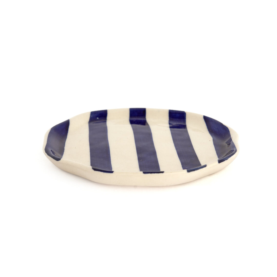 Leher Stripe Hand-Painted Ceramic Plate - Indigo - view 3 of 3