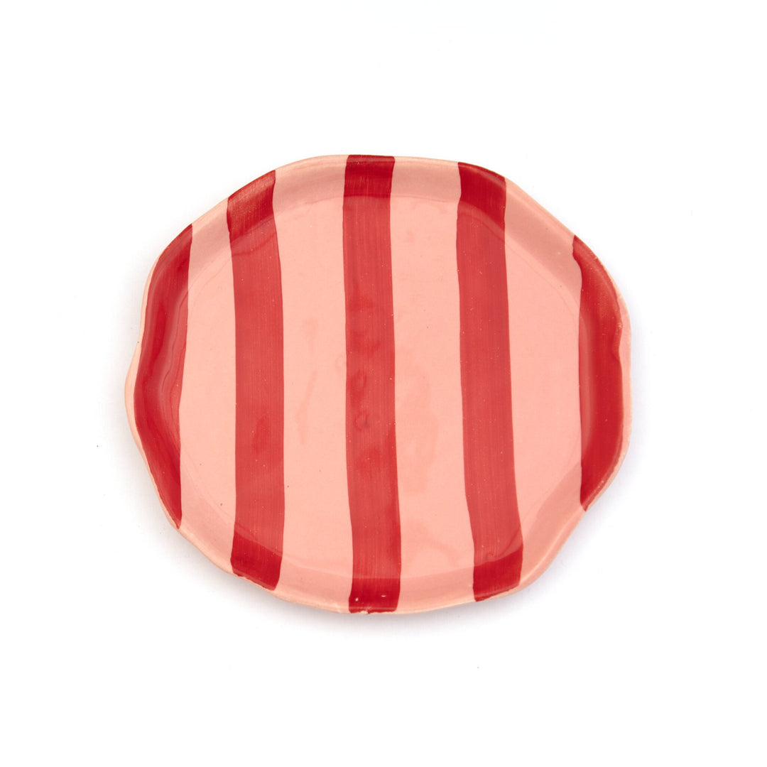 Leher Stripe Hand-Painted Ceramic Plate - Scarlet Red by Modus & Mood