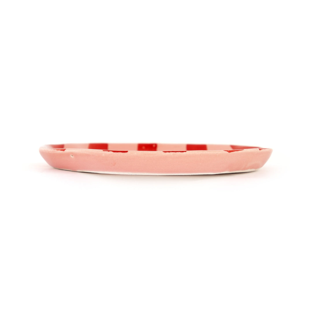 Leher Stripe Hand-Painted Ceramic Plate - Scarlet Red - view 2 of 3