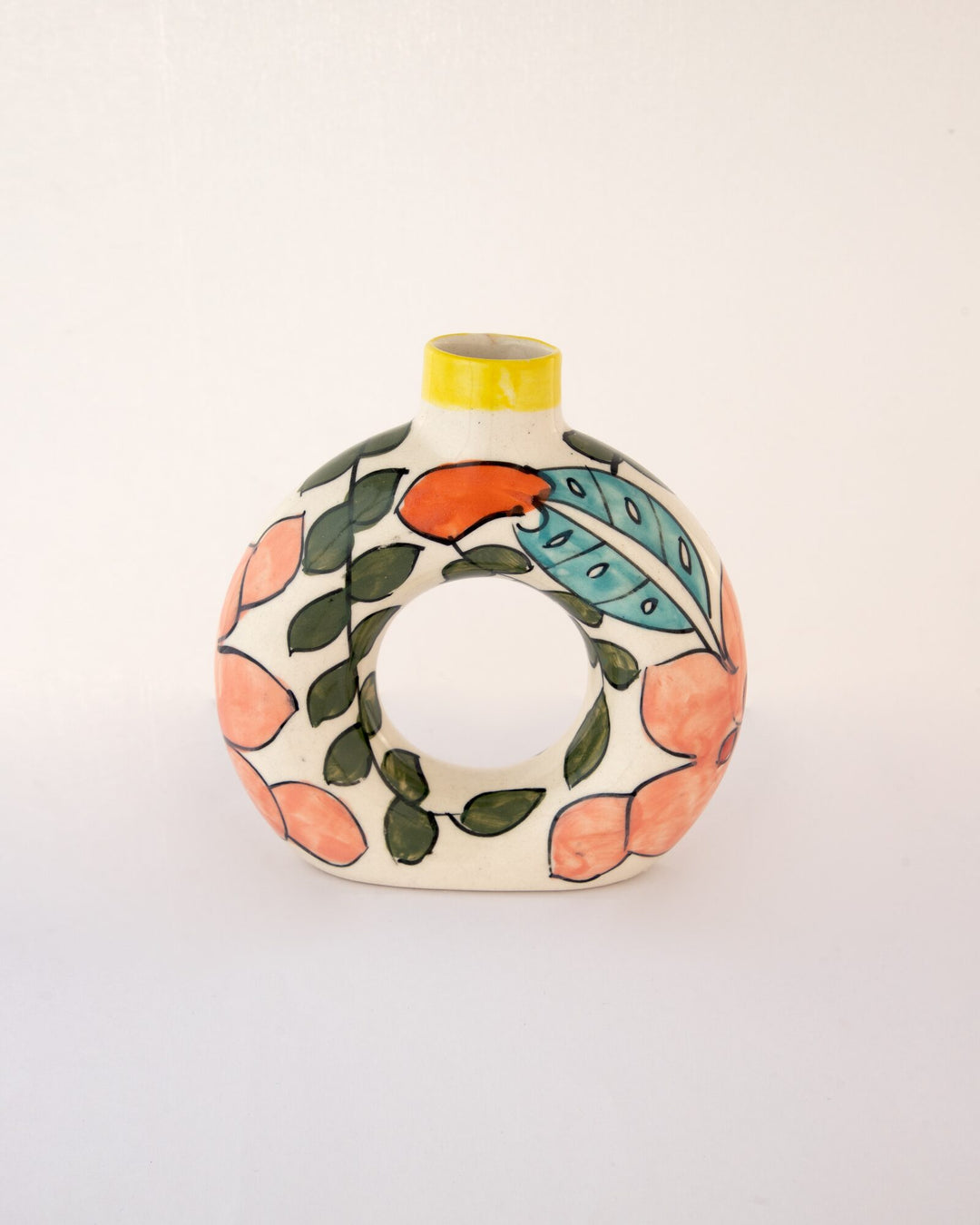 Gulbahar Floral Hand-Painted Ceramic Donut Vase - view 2 of 4