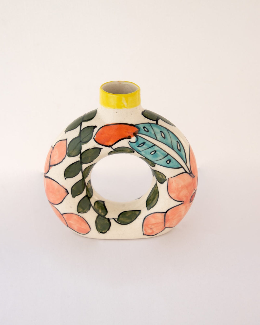 Gulbahar Floral Hand-Painted Ceramic Donut Vase - view 3 of 4