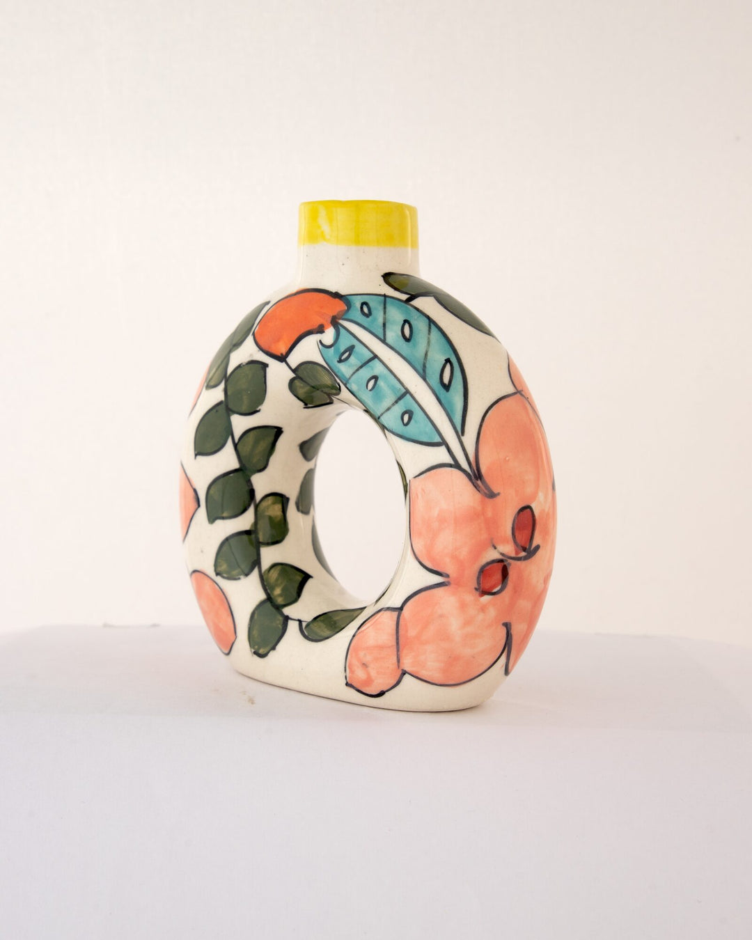 Gulbahar Floral Hand-Painted Ceramic Donut Vase - view 4 of 4