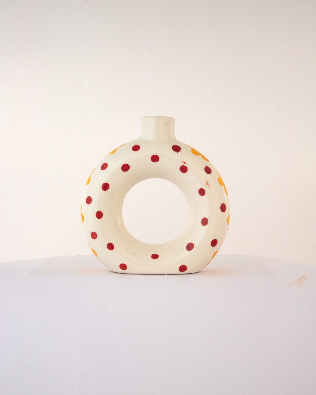 Polka Dot Hand-Painted Ceramic Donut Vase - Red & Ochre by Modus & Mood