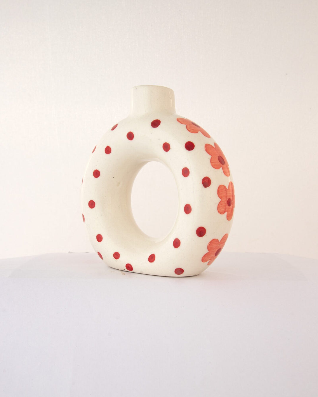 Polka Dot Hand-Painted Ceramic Donut Vase - Red by Modus & Mood