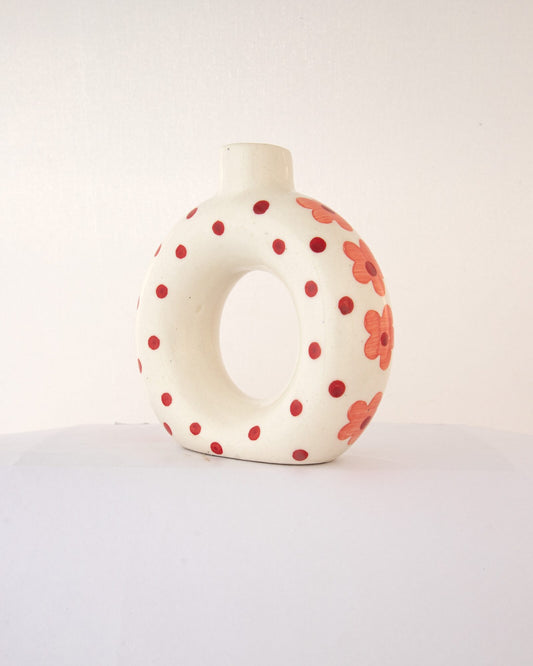 Polka Dot Hand-Painted Ceramic Donut Vase - Red by Modus & Mood