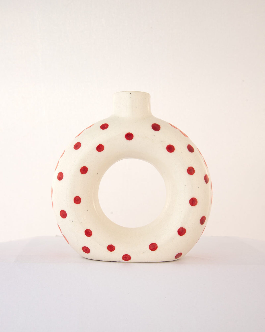 Polka Dot Hand-Painted Ceramic Donut Vase - Red - view 2 of 3