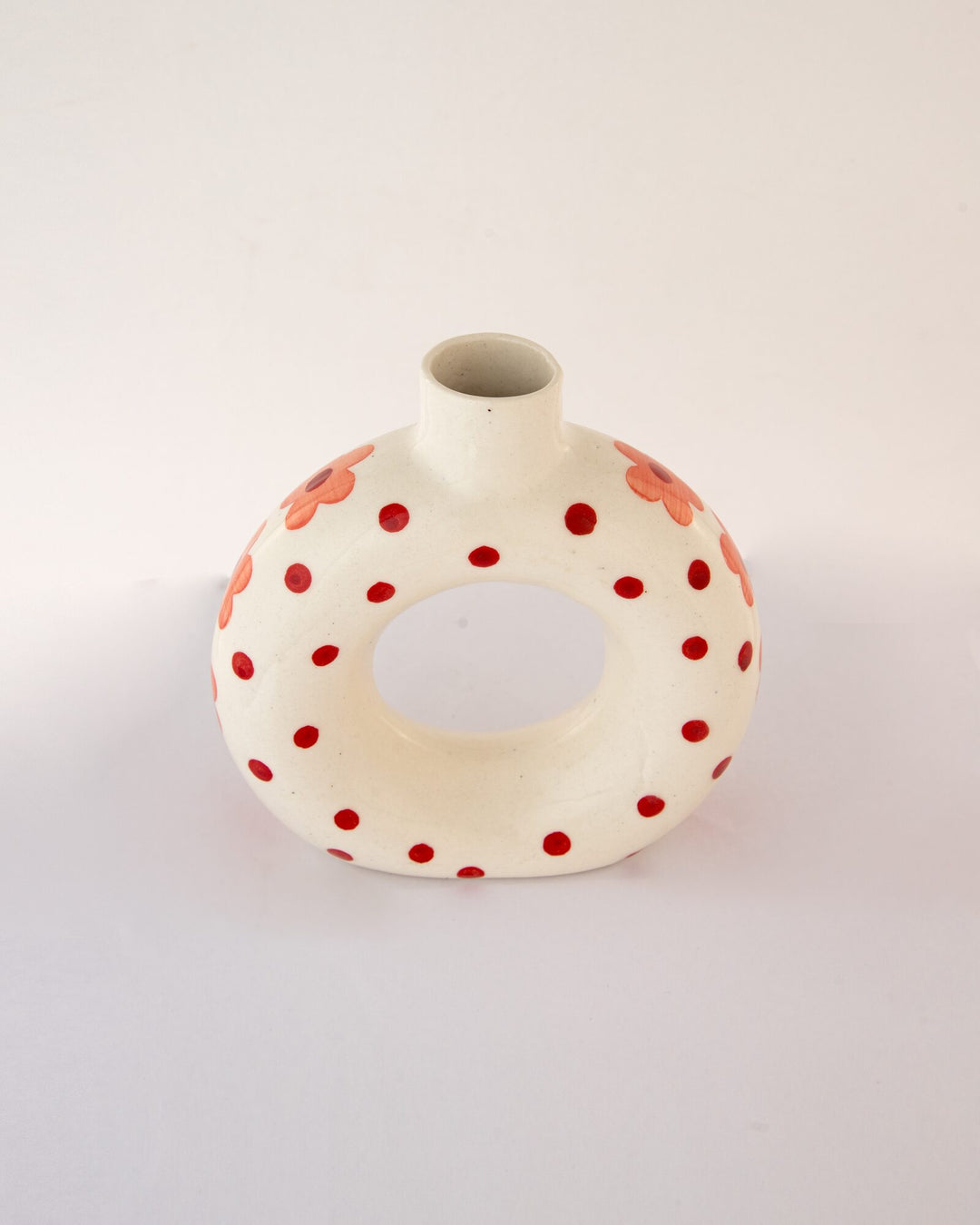 Polka Dot Hand-Painted Ceramic Donut Vase - Red - view 3 of 3