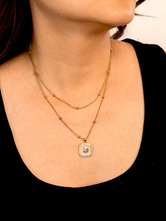 Layered Double-Chain Anti-Tarnish Pendant Necklace - view 4 of 4
