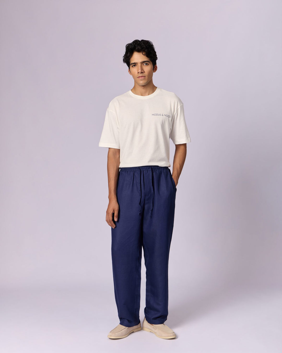 Men's Drawstring Cotton Trousers - Indigo by Modus & Mood