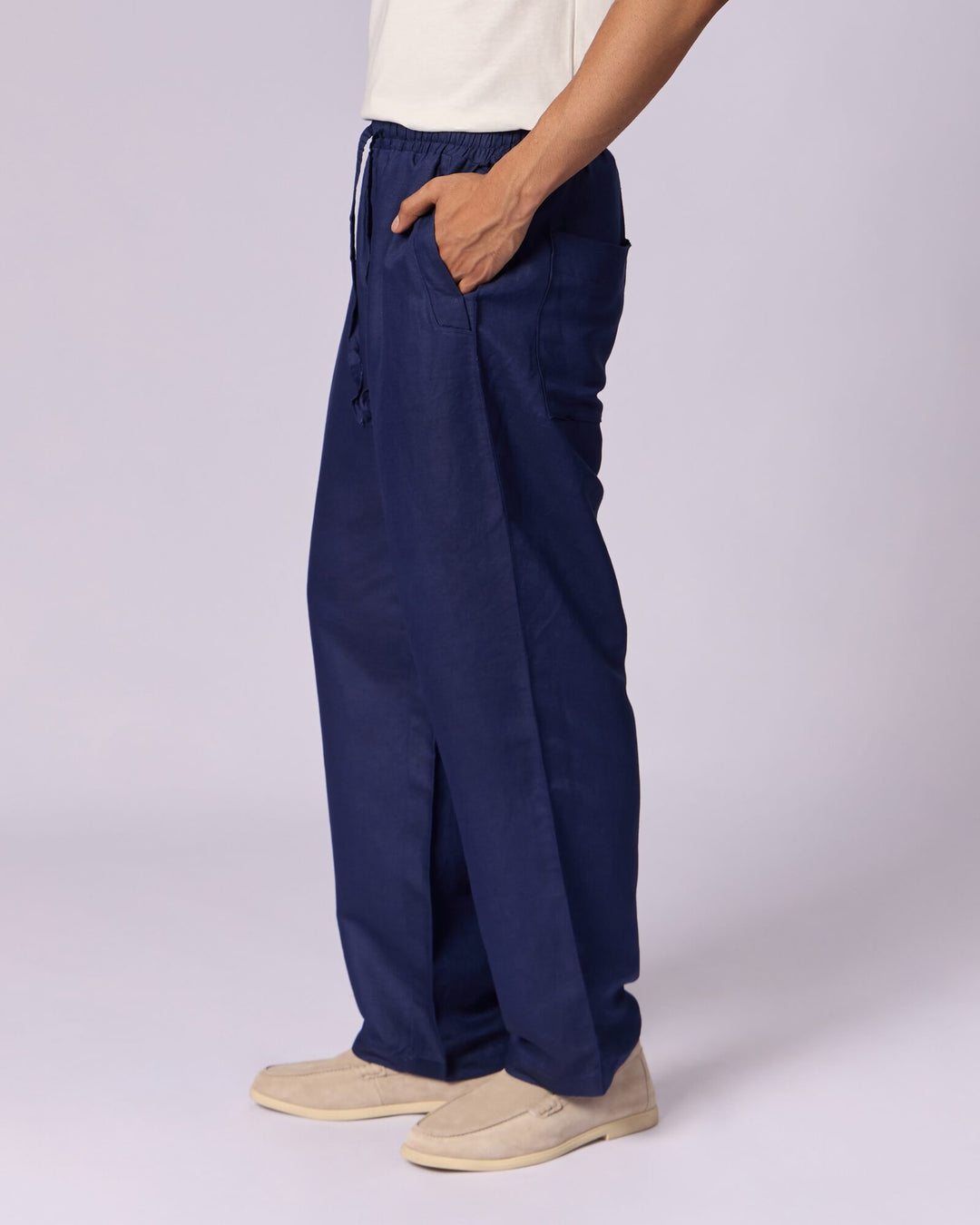 Men's Drawstring Cotton Trousers - Indigo - view 2 of 4
