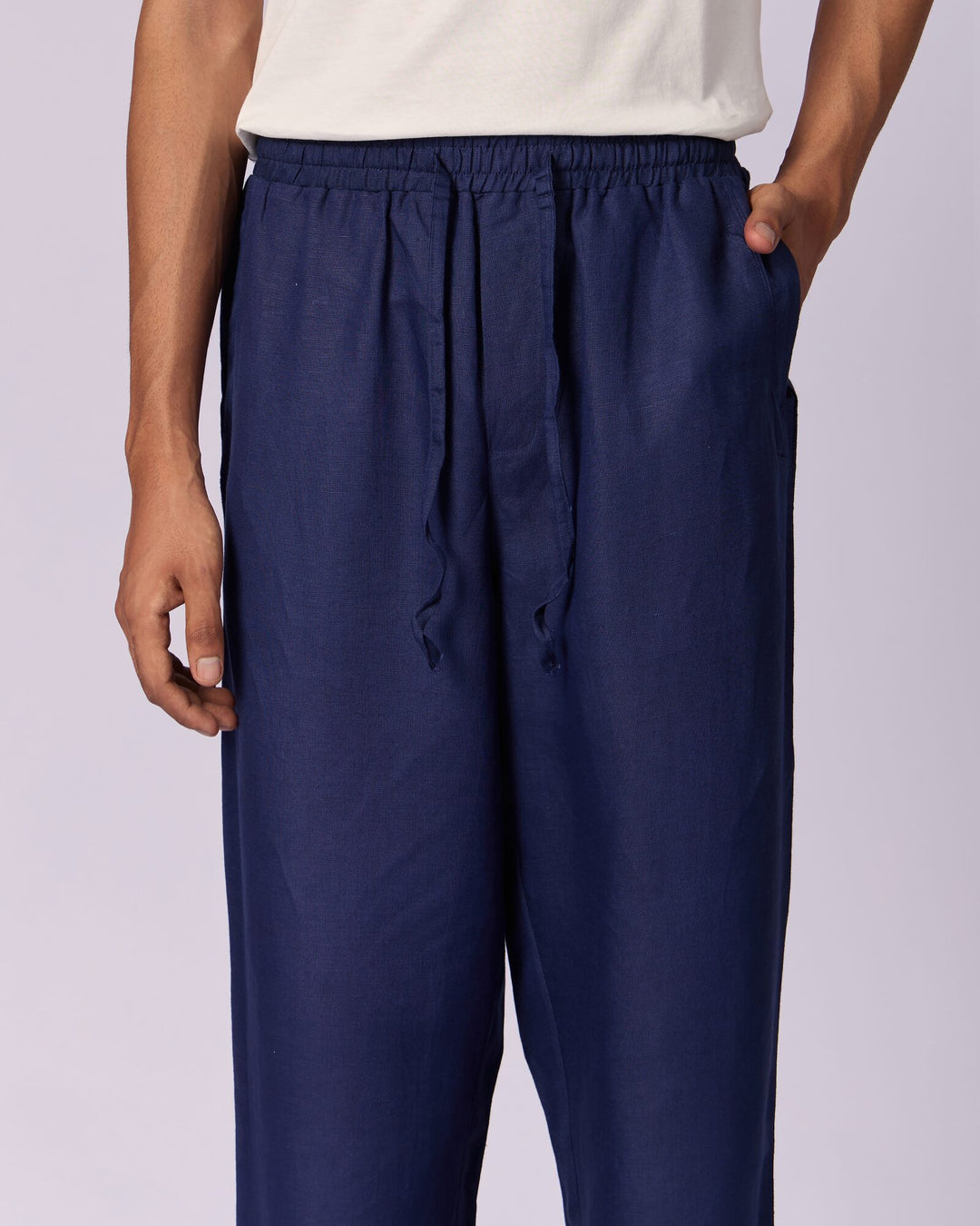Men's Drawstring Cotton Trousers - Indigo - view 3 of 4