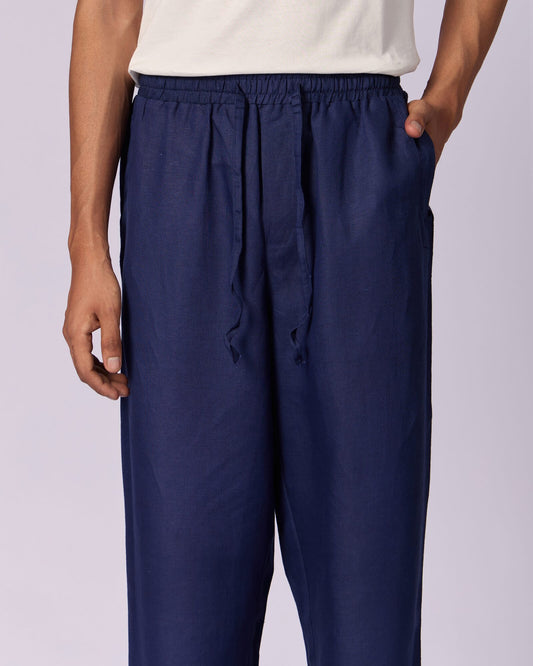 Men's Drawstring Cotton Trousers - Indigo - view 3 of 4