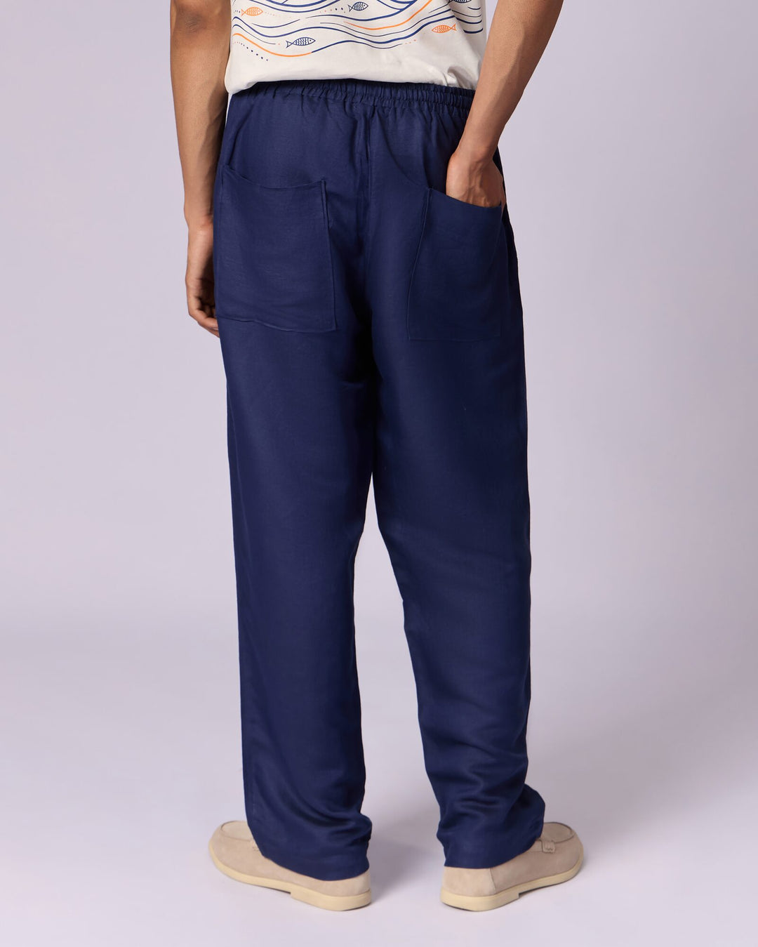 Men's Drawstring Cotton Trousers - Indigo - view 4 of 4