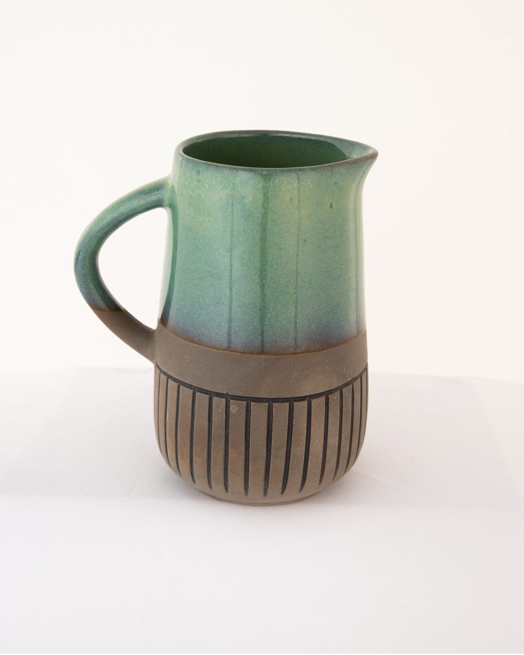 Dual-Tone Ribbed Ceramic Jug - Sea Green & Stone - view 2 of 3