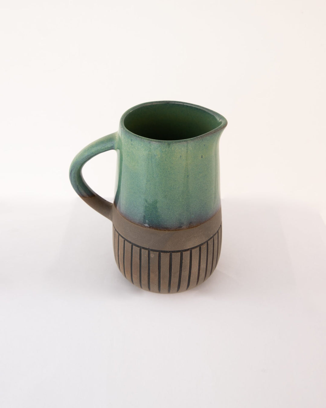 Dual-Tone Ribbed Ceramic Jug - Sea Green & Stone - view 3 of 3
