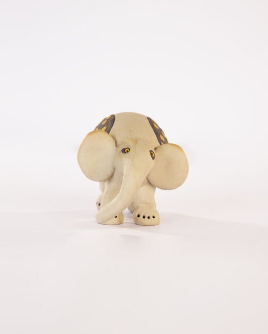 Little Hathi Nerikomi Ceramic Elephant Figurine - Charcoal & Ochre by Modus & Mood