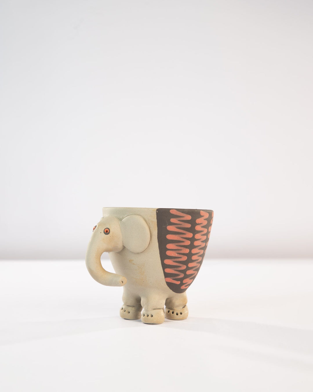 Hathi Elephant Nerikomi Ceramic Planter - Coral Zigzag - view 3 of 4
