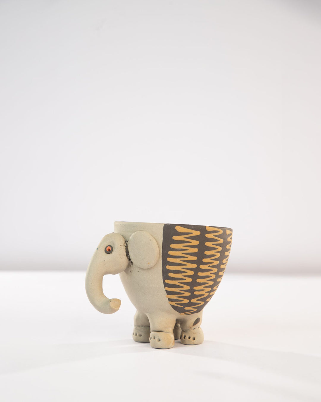 Hathi Elephant Nerikomi Ceramic Planter - Saffron Zigzag - view 2 of 4