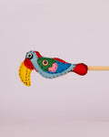 Embroidered Wool-Felt Bird Plant Stake - Turquoise