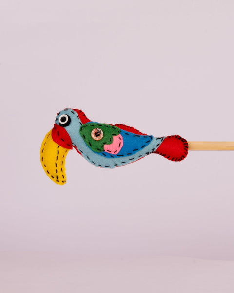 Embroidered Wool-Felt Bird Plant Stake - Turquoise
