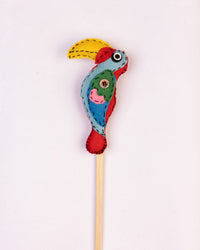 Embroidered Wool-Felt Bird Plant Stake - Turquoise - view 3 of 3