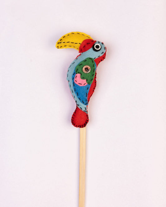 Embroidered Wool-Felt Bird Plant Stake - Turquoise - view 3 of 3