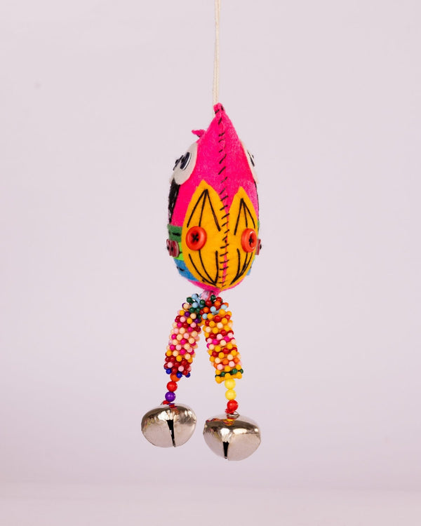 Embroidered Wool-Felt Owl Bell Hanging - Magenta - view 2 of 4