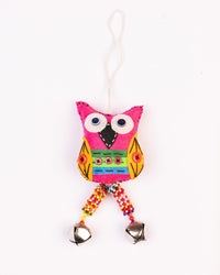 Embroidered Wool-Felt Owl Bell Hanging - Magenta - view 4 of 4