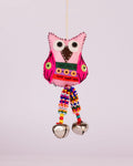 Embroidered Wool-Felt Owl Bell Hanging - Pink
