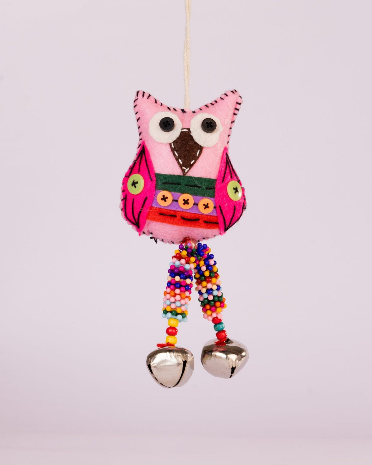 Embroidered Wool-Felt Owl Bell Hanging - Pink by Modus & Mood
