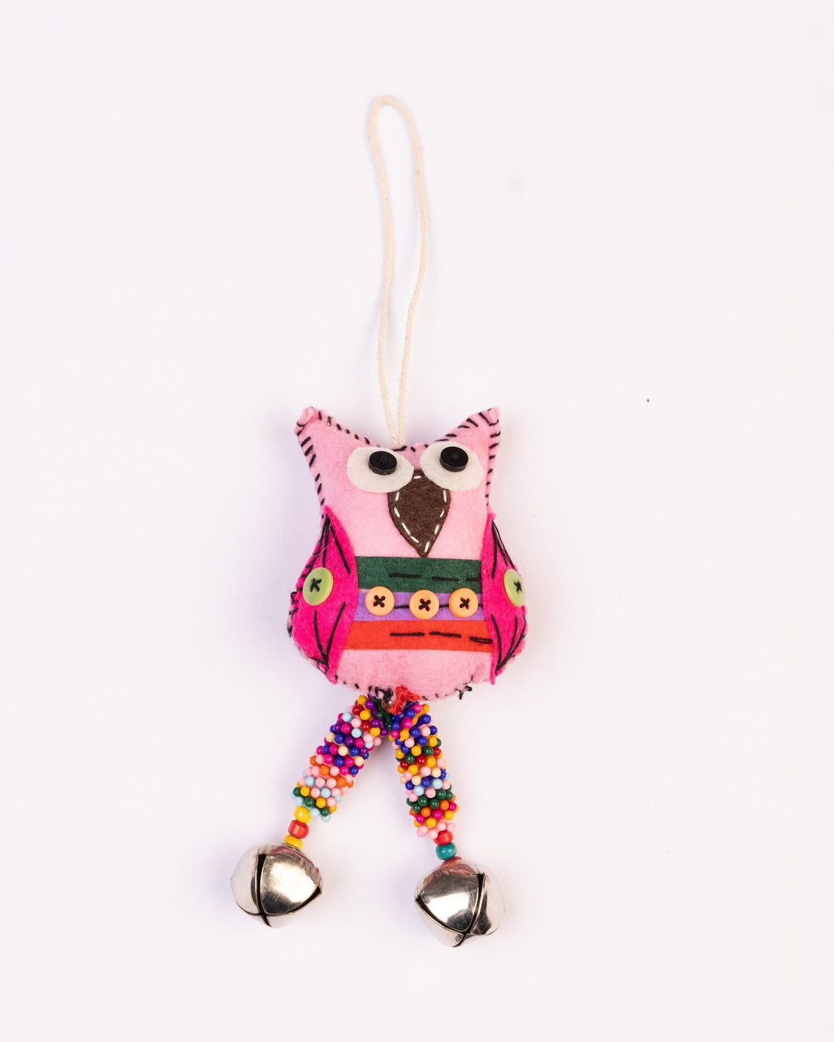 Embroidered Wool-Felt Owl Bell Hanging - Pink - view 3 of 3
