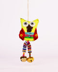 Embroidered Wool-Felt Owl Bell Hanging - Yellow