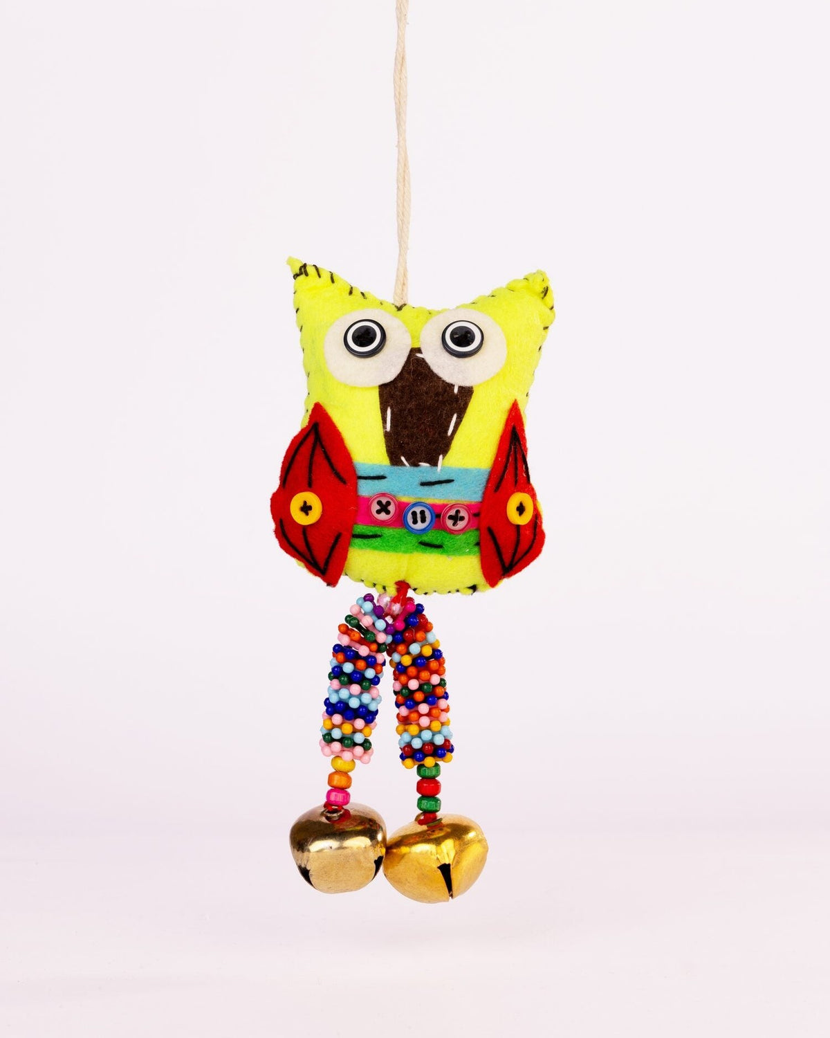 Embroidered Wool-Felt Owl Bell Hanging - Yellow by Modus & Mood