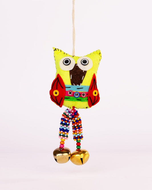 Embroidered Wool-Felt Owl Bell Hanging - Yellow by Modus & Mood