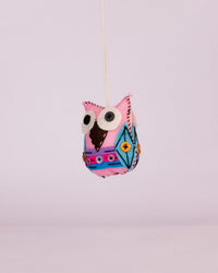 Embroidered Wool-Felt Owl Hanging - Pale Pink - view 2 of 4