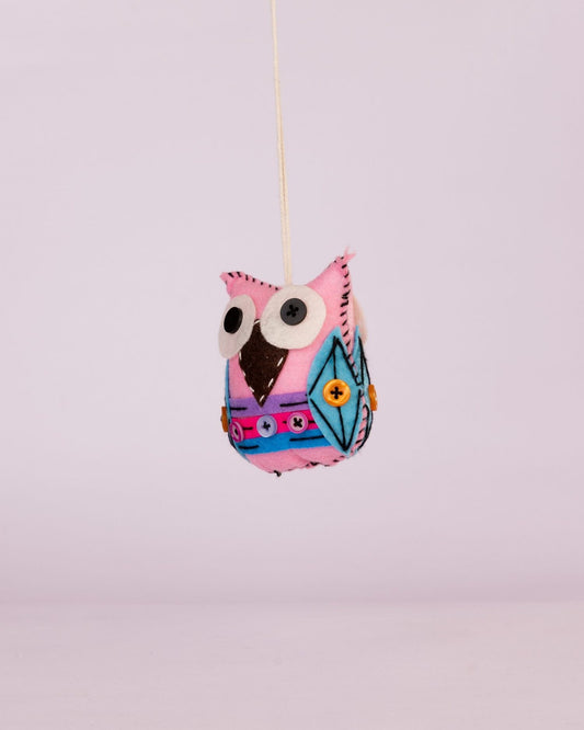 Embroidered Wool-Felt Owl Hanging - Pale Pink - view 2 of 4
