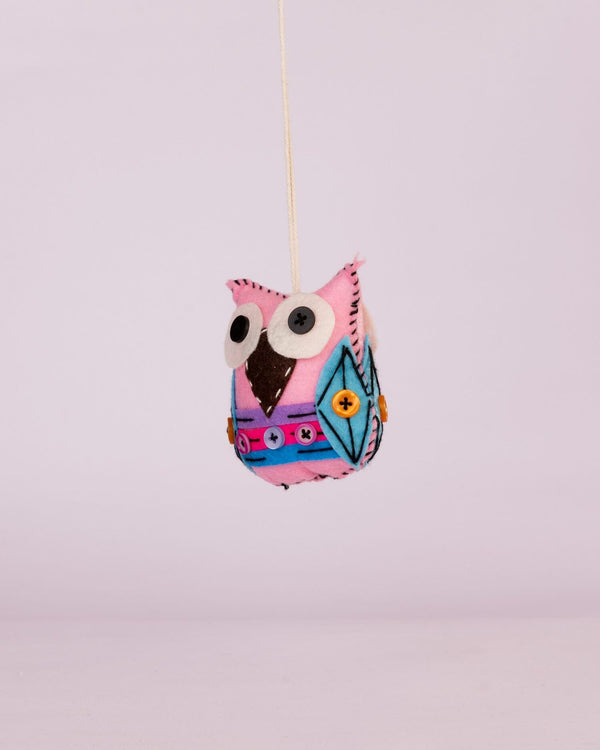Embroidered Wool-Felt Owl Hanging - Pale Pink - view 2 of 4